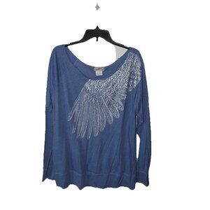 Light Blue L.A. Movers Long Sleeve Woman top feathers Print Pullover size 3X